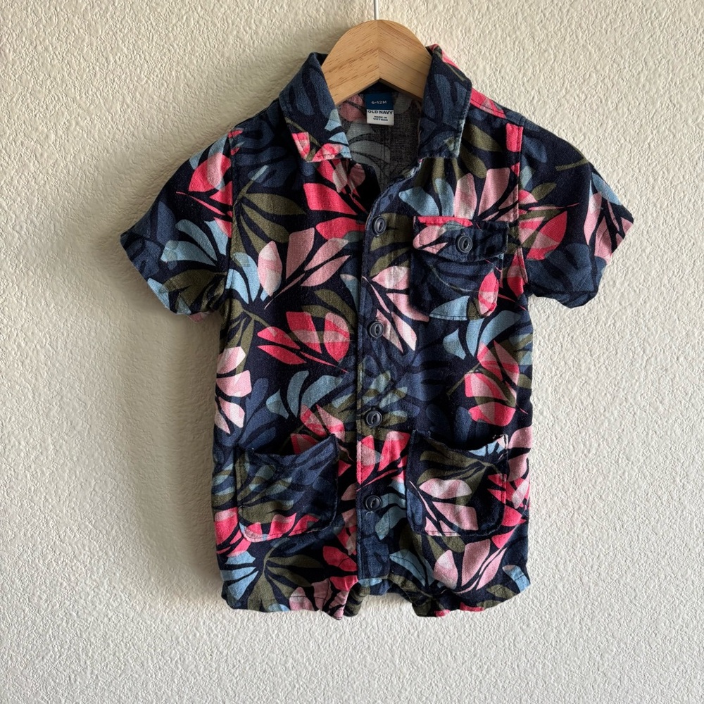 Old Navy Short Sleeve Linen Blend Romper 6-12M
